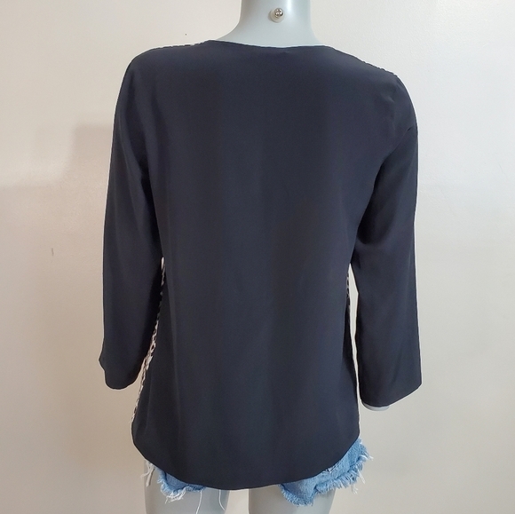 𝅺Club Monaco Silk Leopard Print Raglan V Neck 3/4 Length Sleeve Blouse Size S - Picture 6 of 10